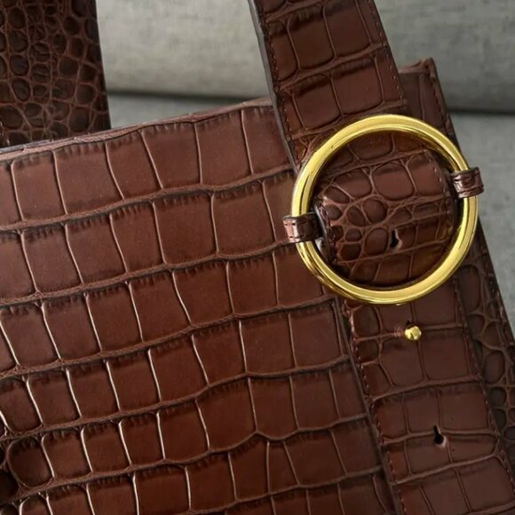 PARISA WANG BROWN CROCODILE MINI TOP HANDLE BAG - Picture 3 of 8